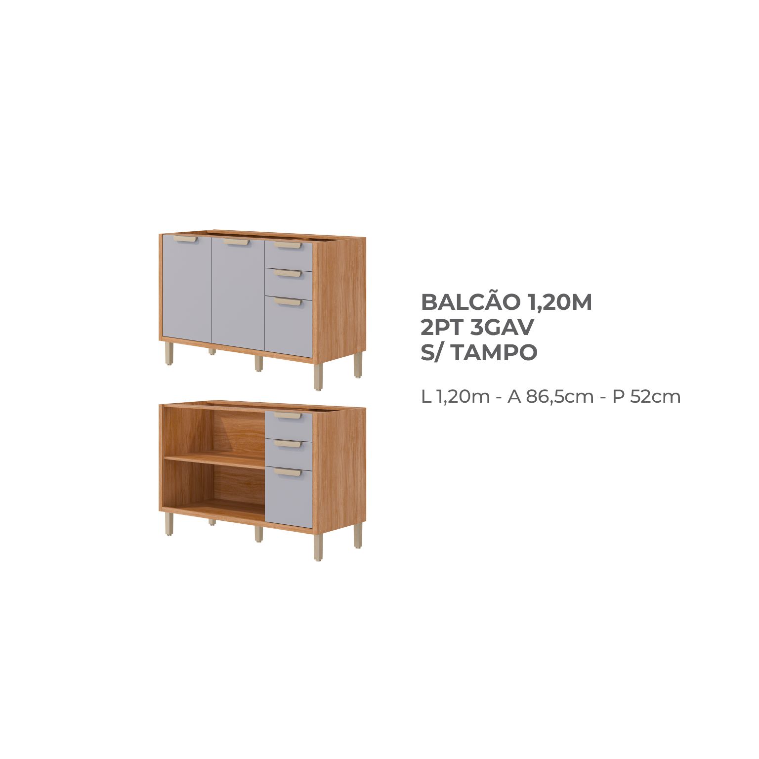 09 - BALCÃO 1,20M 2PT 3GAV S TAMPO