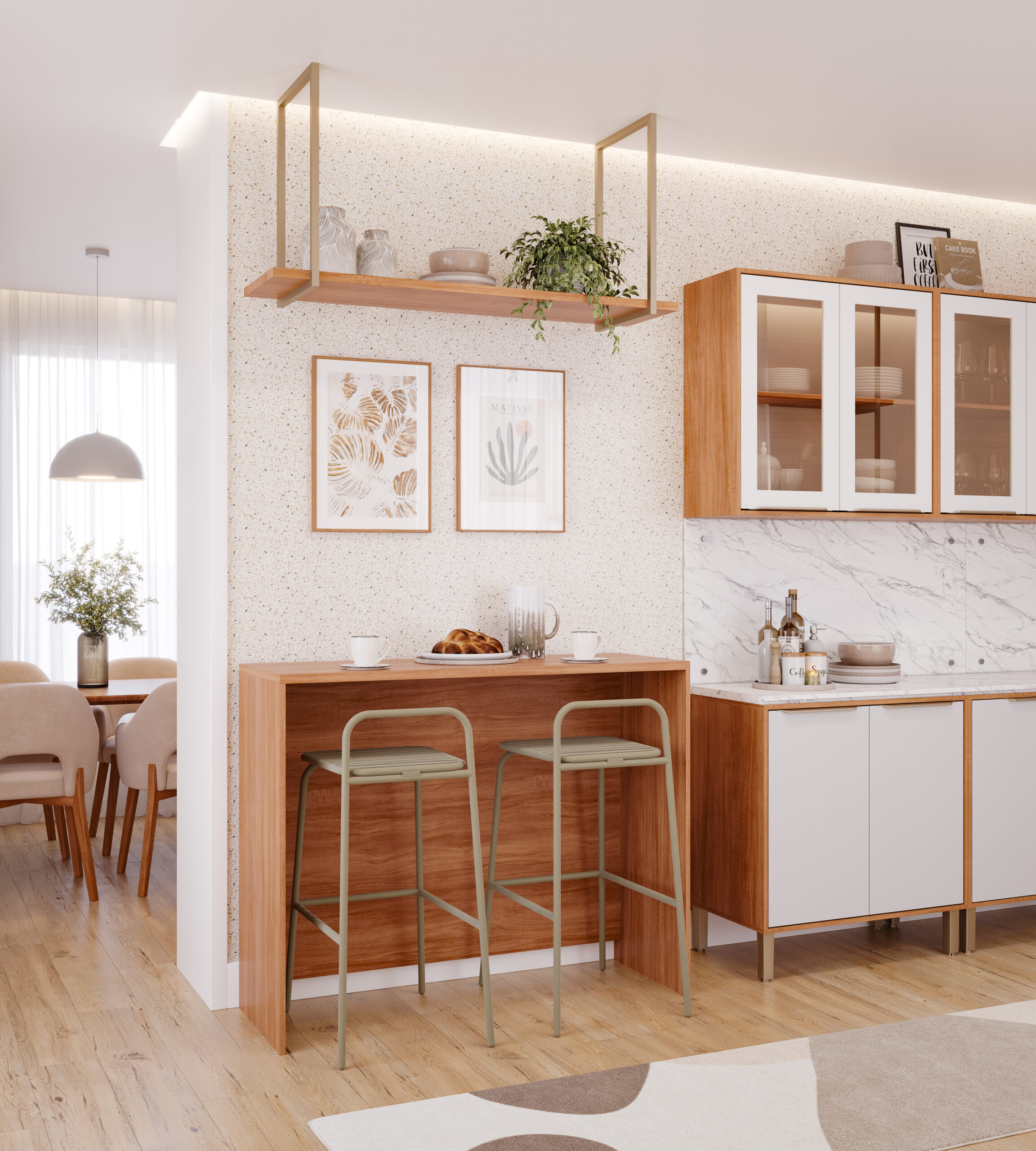 BANCADA GOURMET + PRATELEIRA SUSPENSA CINAMOMO 2