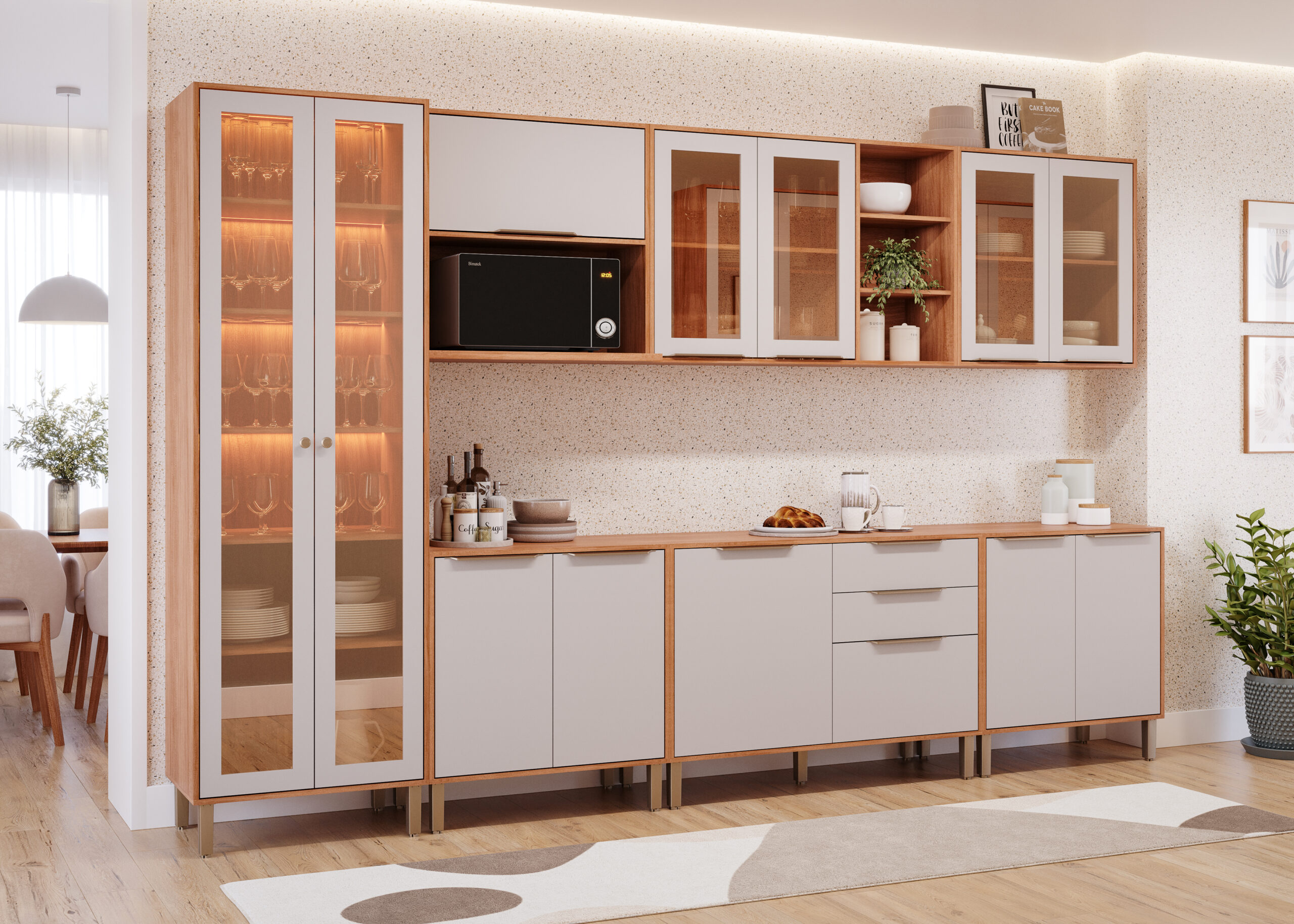 COZINHA BRILHANTE COMBO CRISTALEIRA + MOD 80 + MOD MICROONDAS + MOD 120 + MOD 80 CINAMOMO_OFF