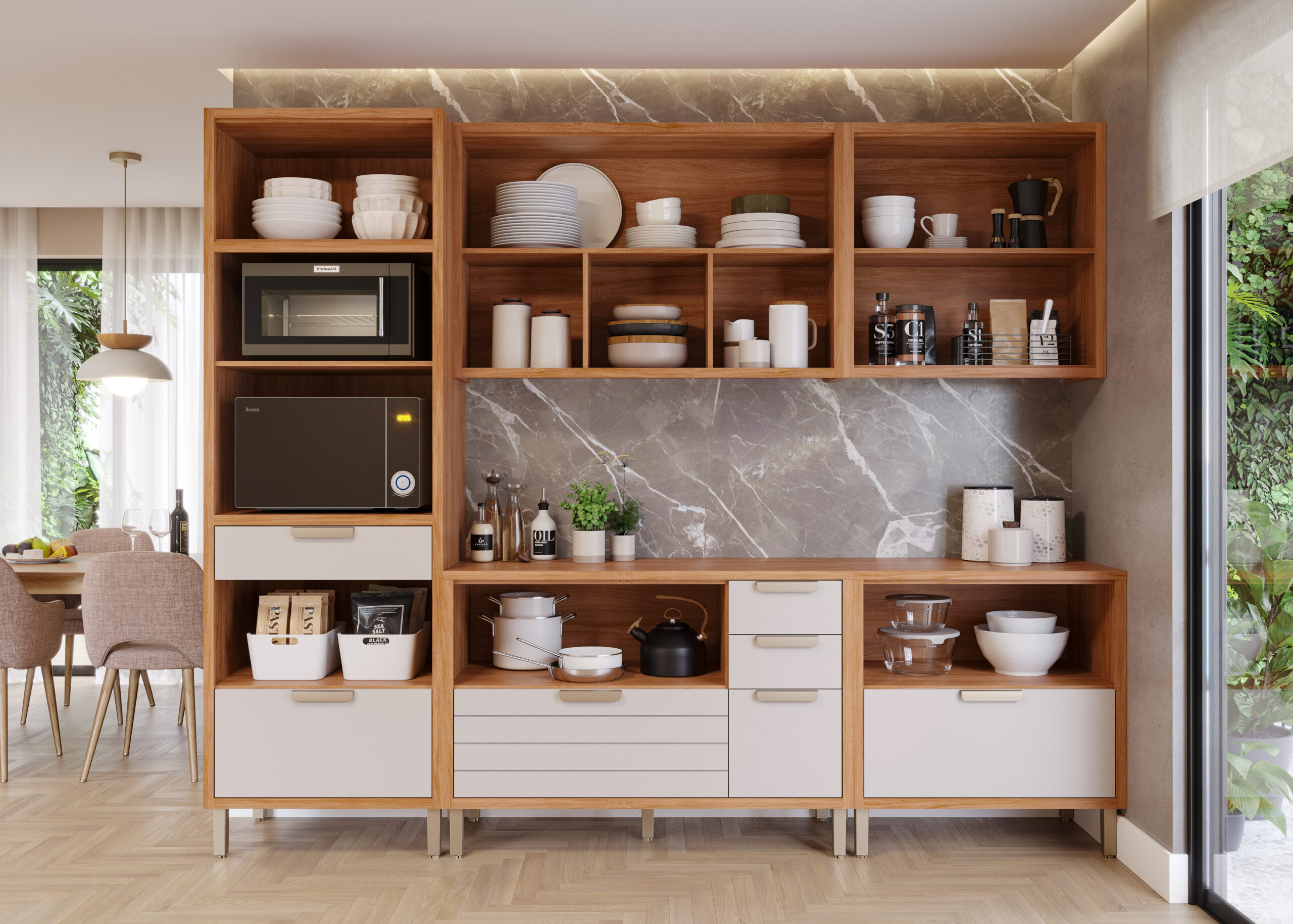 COZINHA ELOISE COMBO TORRE 2 FORNOS + MOD 120 COM AÉREO REFLECTA + MOD 80 CINAMOMO_OFF (INTERNO DECORADO)